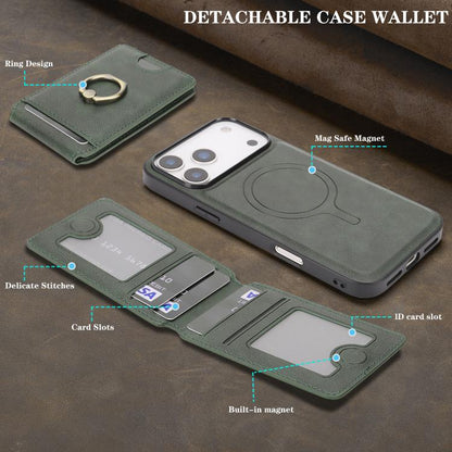 For iPhone 17 Pro Max Kalebol Strong MagSafe Ring Magnetic Card Bag Holder Leather Phone Case(Green) by Kalebol