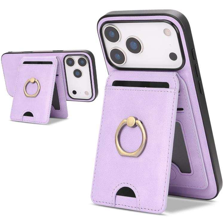 For iPhone 17 Pro Max Kalebol Strong MagSafe Ring Magnetic Card Bag Holder Leather Phone Case(Purple) by Kalebol