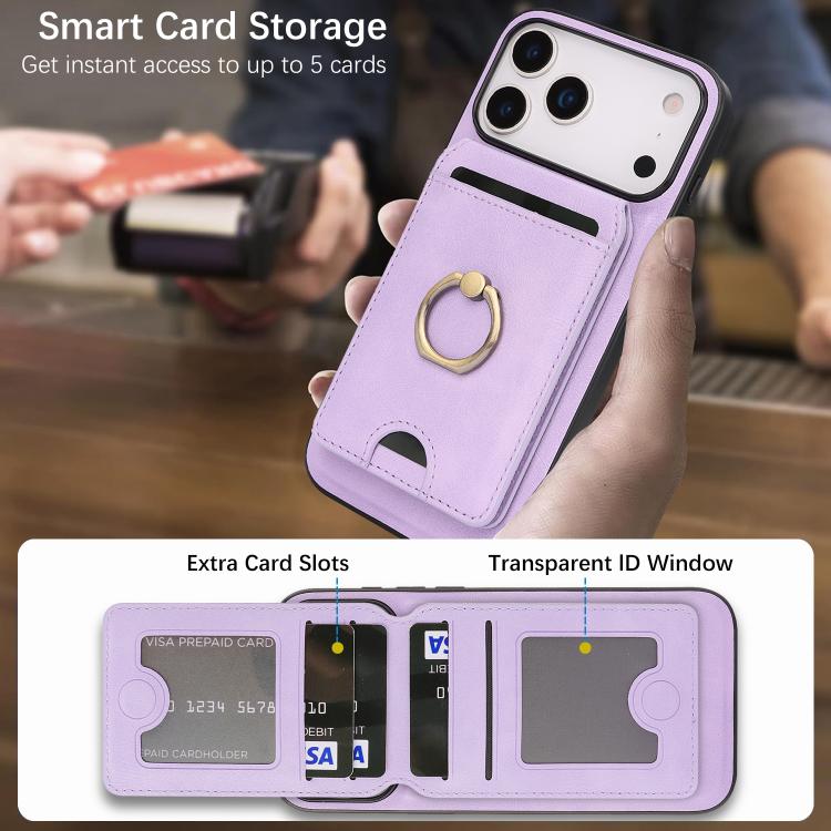 For iPhone 17 Pro Max Kalebol Strong MagSafe Ring Magnetic Card Bag Holder Leather Phone Case(Purple) by Kalebol