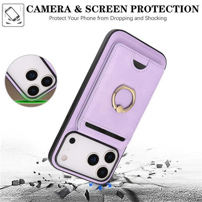 For iPhone 17 Pro Max Kalebol Strong MagSafe Ring Magnetic Card Bag Holder Leather Phone Case(Purple) by Kalebol