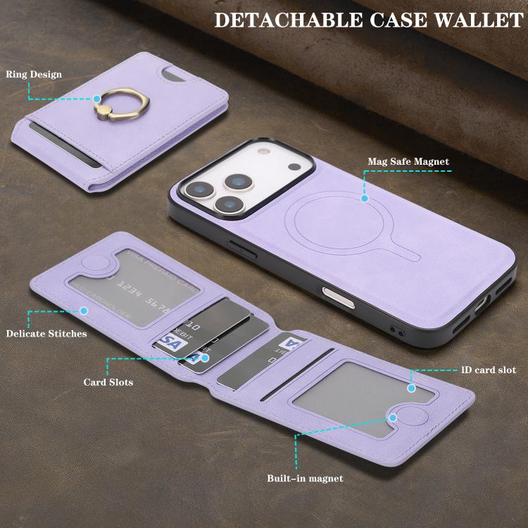 For iPhone 17 Pro Max Kalebol Strong MagSafe Ring Magnetic Card Bag Holder Leather Phone Case(Purple) by Kalebol
