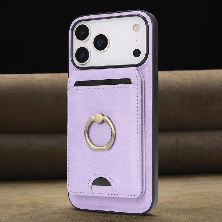 For iPhone 17 Pro Max Kalebol Strong MagSafe Ring Magnetic Card Bag Holder Leather Phone Case(Purple) by Kalebol