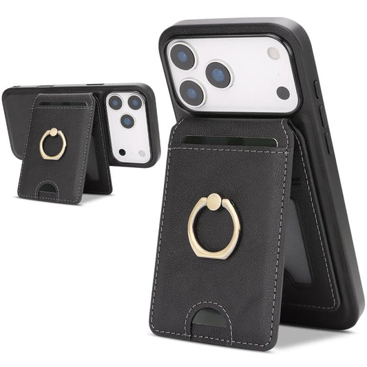 For iPhone 17 Pro Kalebol Strong MagSafe Ring Magnetic Card Bag Holder Leather Phone Case(Black) by Kalebol