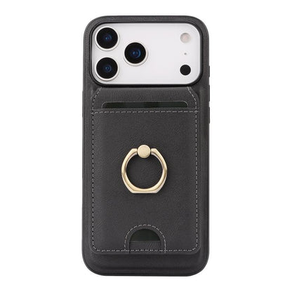 For iPhone 17 Pro Kalebol Strong MagSafe Ring Magnetic Card Bag Holder Leather Phone Case(Black) by Kalebol