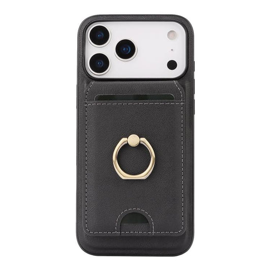 For iPhone 17 Pro Kalebol Strong MagSafe Ring Magnetic Card Bag Holder Leather Phone Case(Black) by Kalebol