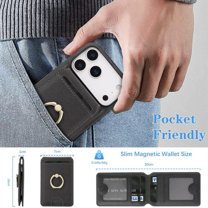 For iPhone 17 Pro Kalebol Strong MagSafe Ring Magnetic Card Bag Holder Leather Phone Case(Black) by Kalebol