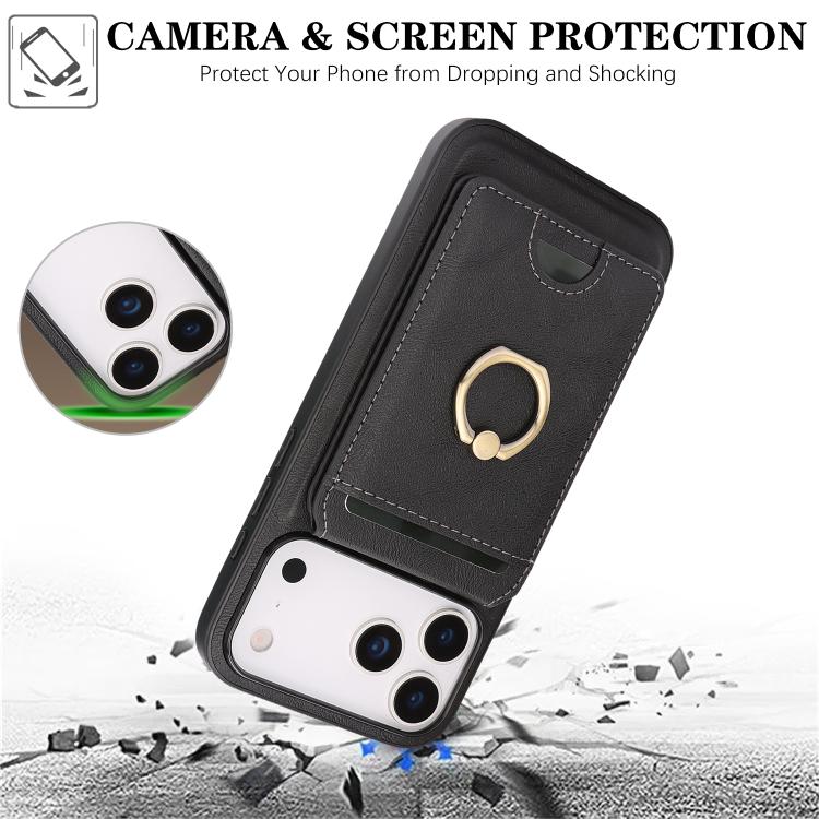 For iPhone 17 Pro Kalebol Strong MagSafe Ring Magnetic Card Bag Holder Leather Phone Case(Black) by Kalebol