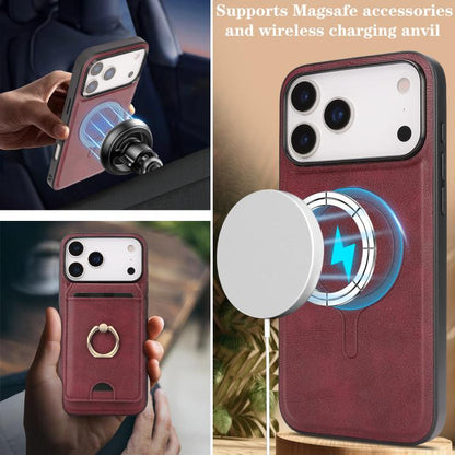For iPhone 17 Pro Kalebol Strong MagSafe Ring Magnetic Card Bag Holder Leather Phone Case(Red) by Kalebol