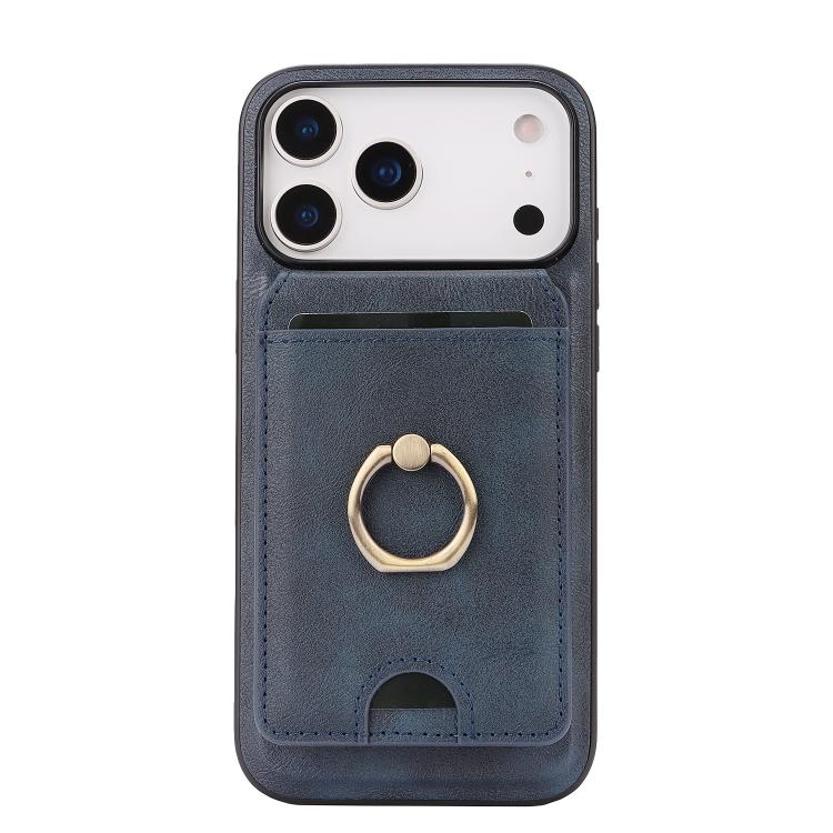 For iPhone 17 Pro Kalebol Strong MagSafe Ring Magnetic Card Bag Holder Leather Phone Case(Blue) by Kalebol