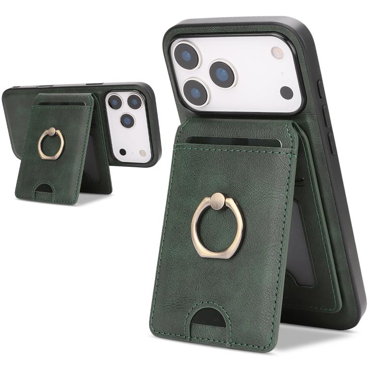 For iPhone 17 Pro Kalebol Strong MagSafe Ring Magnetic Card Bag Holder Leather Phone Case(Green) by Kalebol