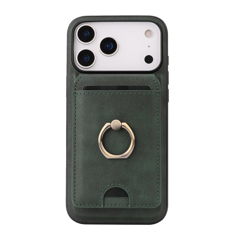 For iPhone 17 Pro Kalebol Strong MagSafe Ring Magnetic Card Bag Holder Leather Phone Case(Green) by Kalebol