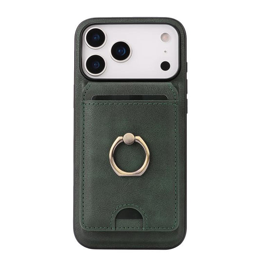 For iPhone 17 Pro Kalebol Strong MagSafe Ring Magnetic Card Bag Holder Leather Phone Case(Green) by Kalebol