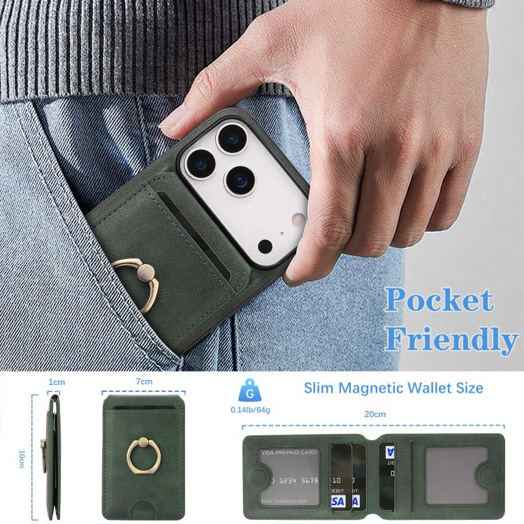 For iPhone 17 Pro Kalebol Strong MagSafe Ring Magnetic Card Bag Holder Leather Phone Case(Green) by Kalebol
