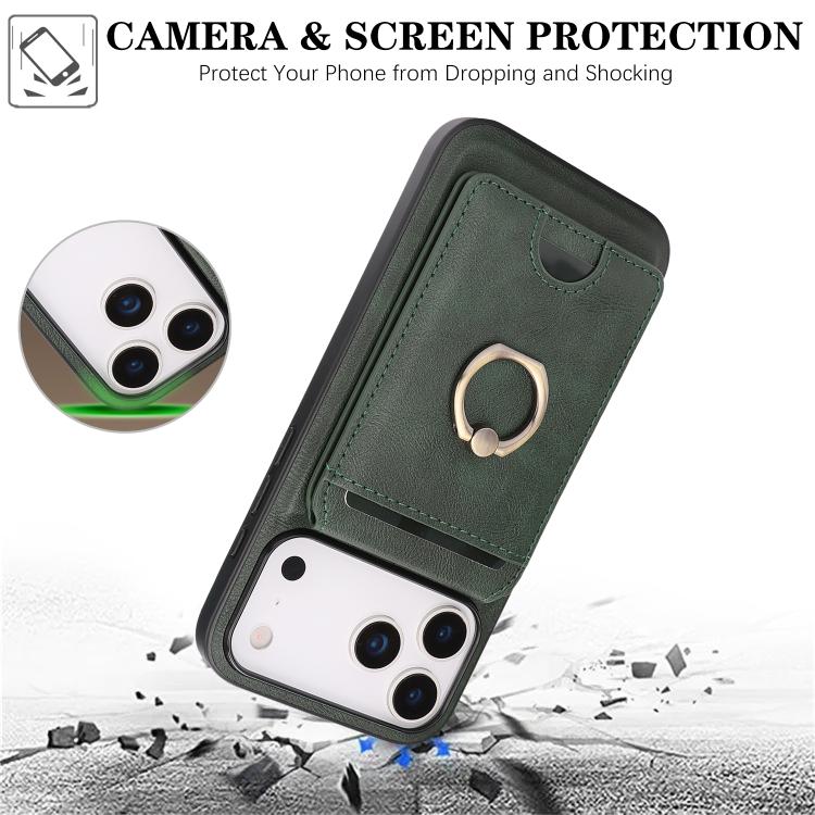 For iPhone 17 Pro Kalebol Strong MagSafe Ring Magnetic Card Bag Holder Leather Phone Case(Green) by Kalebol