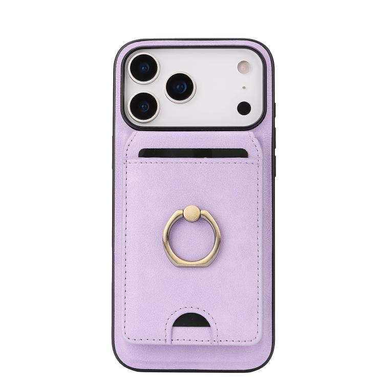 For iPhone 17 Pro Kalebol Strong MagSafe Ring Magnetic Card Bag Holder Leather Phone Case(Purple) by Kalebol