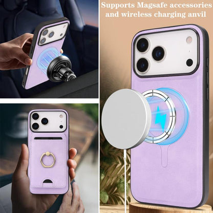 For iPhone 17 Pro Kalebol Strong MagSafe Ring Magnetic Card Bag Holder Leather Phone Case(Purple) by Kalebol