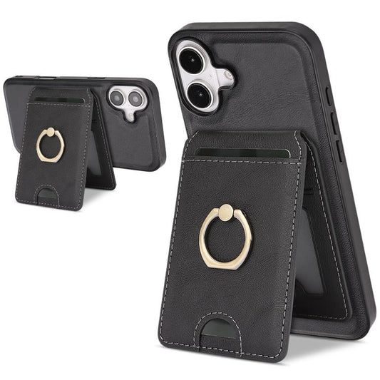For iPhone 17 Kalebol Strong MagSafe Ring Magnetic Card Bag Holder Leather Phone Case(Black) by Kalebol