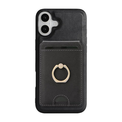 For iPhone 17 Kalebol Strong MagSafe Ring Magnetic Card Bag Holder Leather Phone Case(Black) by Kalebol