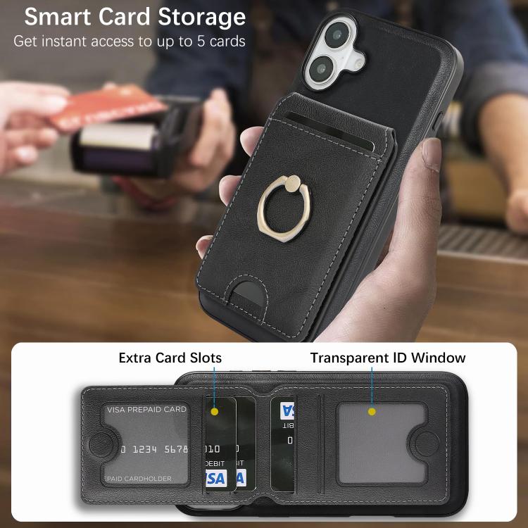 For iPhone 17 Kalebol Strong MagSafe Ring Magnetic Card Bag Holder Leather Phone Case(Black) by Kalebol
