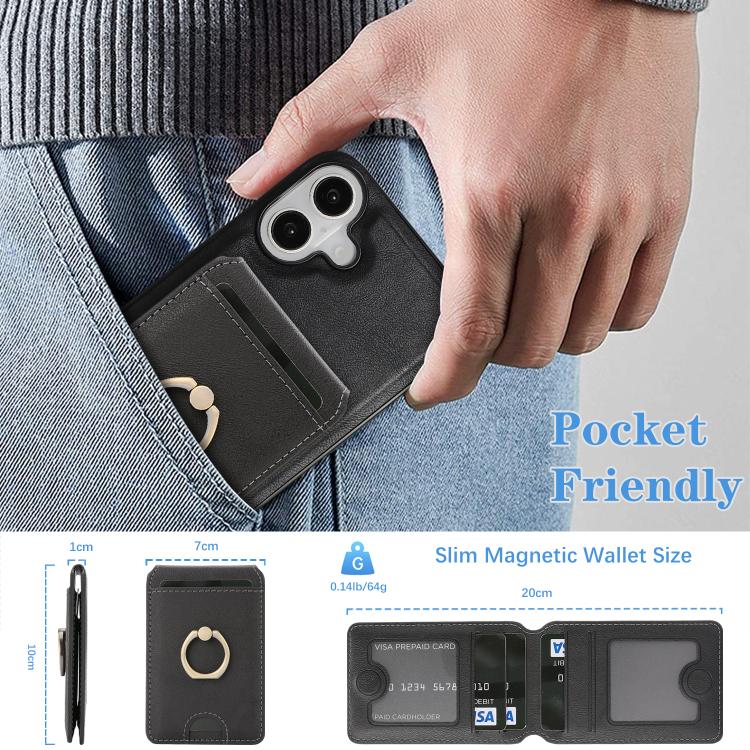 For iPhone 17 Kalebol Strong MagSafe Ring Magnetic Card Bag Holder Leather Phone Case(Black) by Kalebol