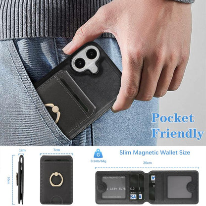 For iPhone 17 Kalebol Strong MagSafe Ring Magnetic Card Bag Holder Leather Phone Case(Black) by Kalebol