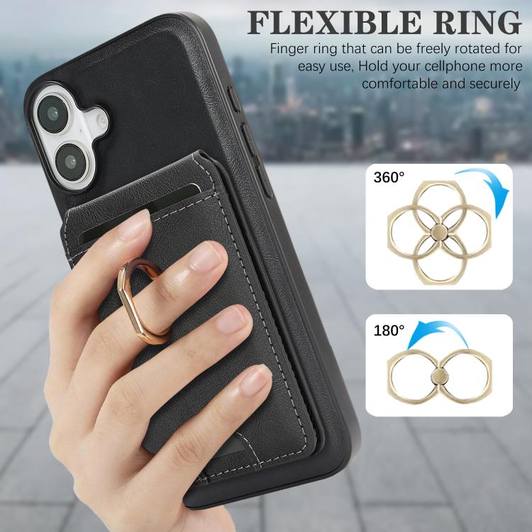 For iPhone 17 Kalebol Strong MagSafe Ring Magnetic Card Bag Holder Leather Phone Case(Black) by Kalebol