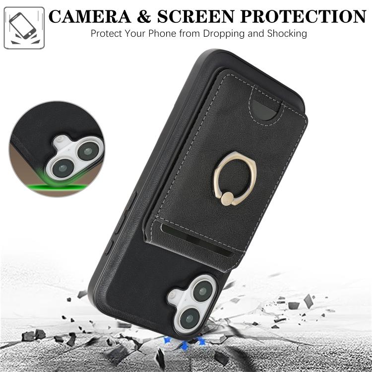 For iPhone 17 Kalebol Strong MagSafe Ring Magnetic Card Bag Holder Leather Phone Case(Black) by Kalebol