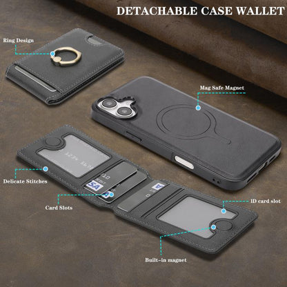 For iPhone 17 Kalebol Strong MagSafe Ring Magnetic Card Bag Holder Leather Phone Case(Black) by Kalebol