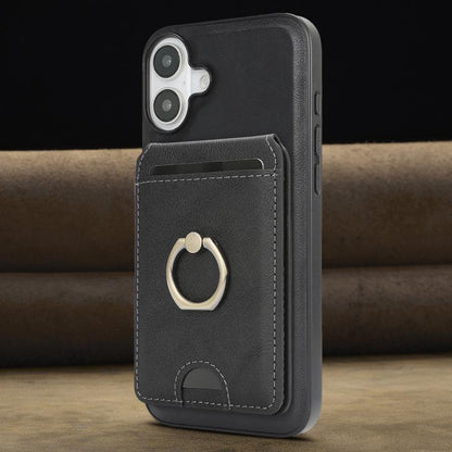 For iPhone 17 Kalebol Strong MagSafe Ring Magnetic Card Bag Holder Leather Phone Case(Black) by Kalebol
