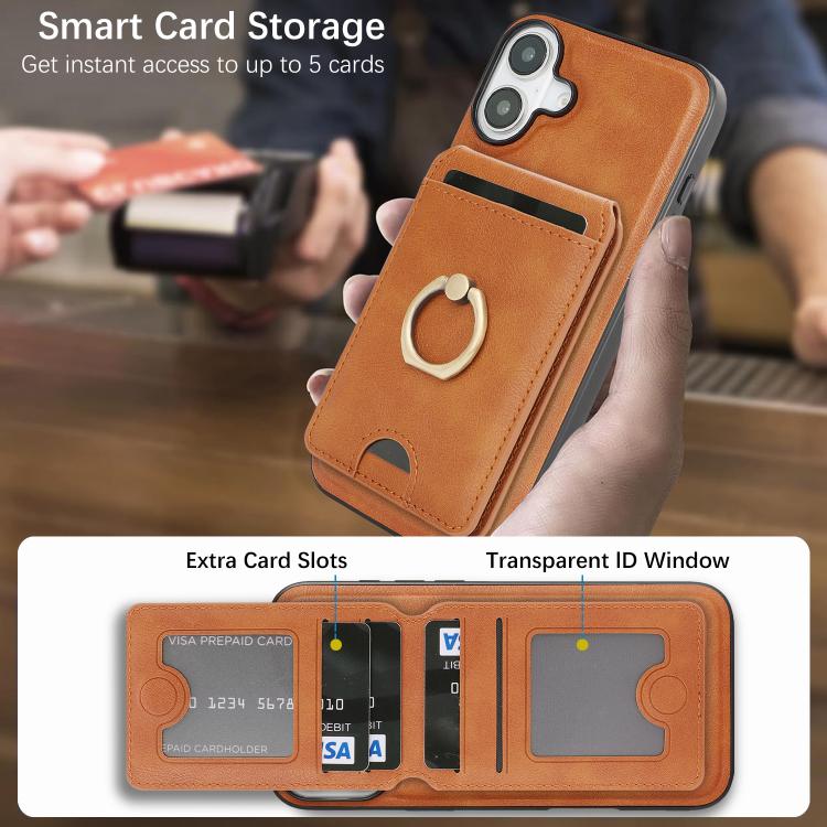 For iPhone 17 Kalebol Strong MagSafe Ring Magnetic Card Bag Holder Leather Phone Case(Brown) by Kalebol