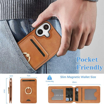 For iPhone 17 Kalebol Strong MagSafe Ring Magnetic Card Bag Holder Leather Phone Case(Brown) by Kalebol