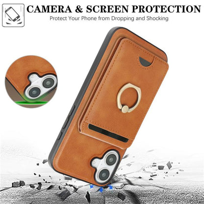 For iPhone 17 Kalebol Strong MagSafe Ring Magnetic Card Bag Holder Leather Phone Case(Brown) by Kalebol