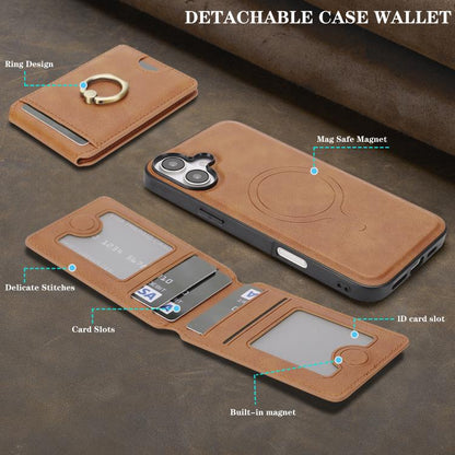 For iPhone 17 Kalebol Strong MagSafe Ring Magnetic Card Bag Holder Leather Phone Case(Brown) by Kalebol