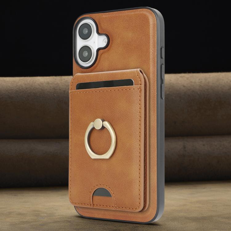 For iPhone 17 Kalebol Strong MagSafe Ring Magnetic Card Bag Holder Leather Phone Case(Brown) by Kalebol