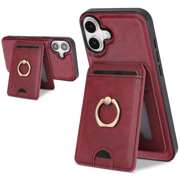 For iPhone 17 Kalebol Strong MagSafe Ring Magnetic Card Bag Holder Leather Phone Case(Red) by Kalebol