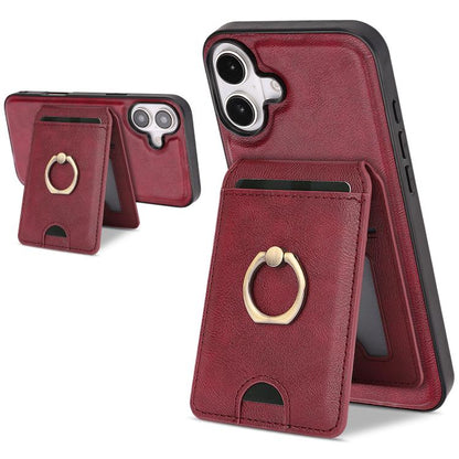 For iPhone 17 Kalebol Strong MagSafe Ring Magnetic Card Bag Holder Leather Phone Case(Red) by Kalebol