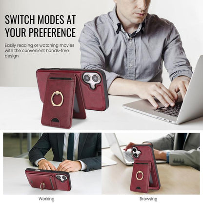 For iPhone 17 Kalebol Strong MagSafe Ring Magnetic Card Bag Holder Leather Phone Case(Red) by Kalebol