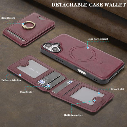 For iPhone 17 Kalebol Strong MagSafe Ring Magnetic Card Bag Holder Leather Phone Case(Red) by Kalebol