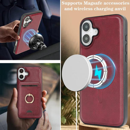 For iPhone 17 Kalebol Strong MagSafe Ring Magnetic Card Bag Holder Leather Phone Case(Red) by Kalebol
