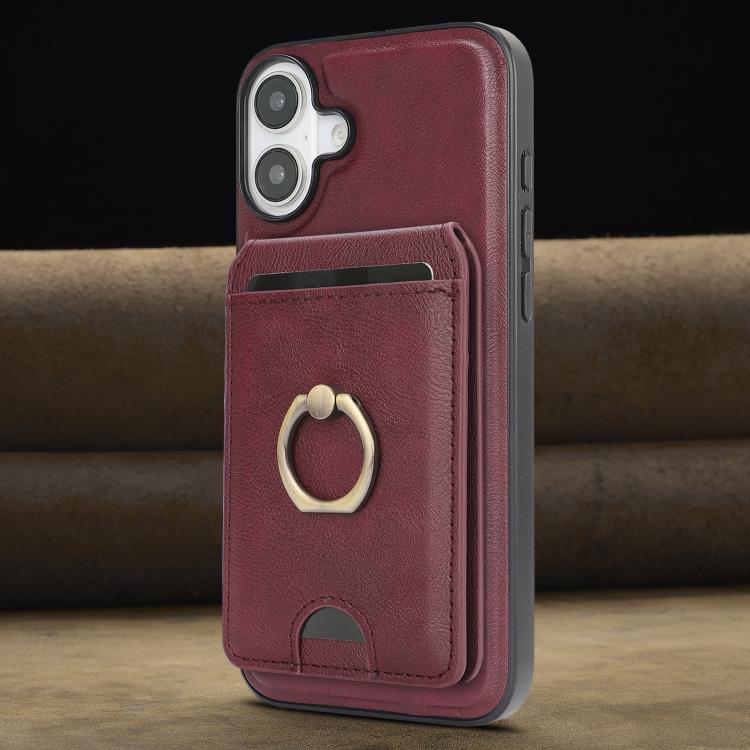 For iPhone 17 Kalebol Strong MagSafe Ring Magnetic Card Bag Holder Leather Phone Case(Red) by Kalebol