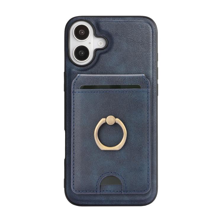 For iPhone 17 Kalebol Strong MagSafe Ring Magnetic Card Bag Holder Leather Phone Case(Blue) by Kalebol