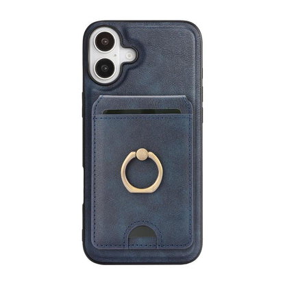 For iPhone 17 Kalebol Strong MagSafe Ring Magnetic Card Bag Holder Leather Phone Case(Blue) by Kalebol