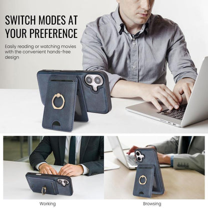 For iPhone 17 Kalebol Strong MagSafe Ring Magnetic Card Bag Holder Leather Phone Case(Blue) by Kalebol