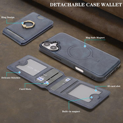 For iPhone 17 Kalebol Strong MagSafe Ring Magnetic Card Bag Holder Leather Phone Case(Blue) by Kalebol