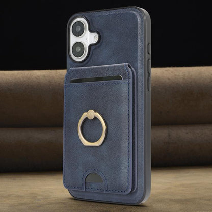For iPhone 17 Kalebol Strong MagSafe Ring Magnetic Card Bag Holder Leather Phone Case(Blue) by Kalebol