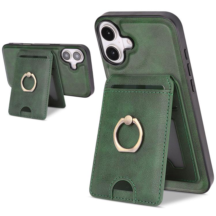 For iPhone 17 Kalebol Strong MagSafe Ring Magnetic Card Bag Holder Leather Phone Case(Green) by Kalebol