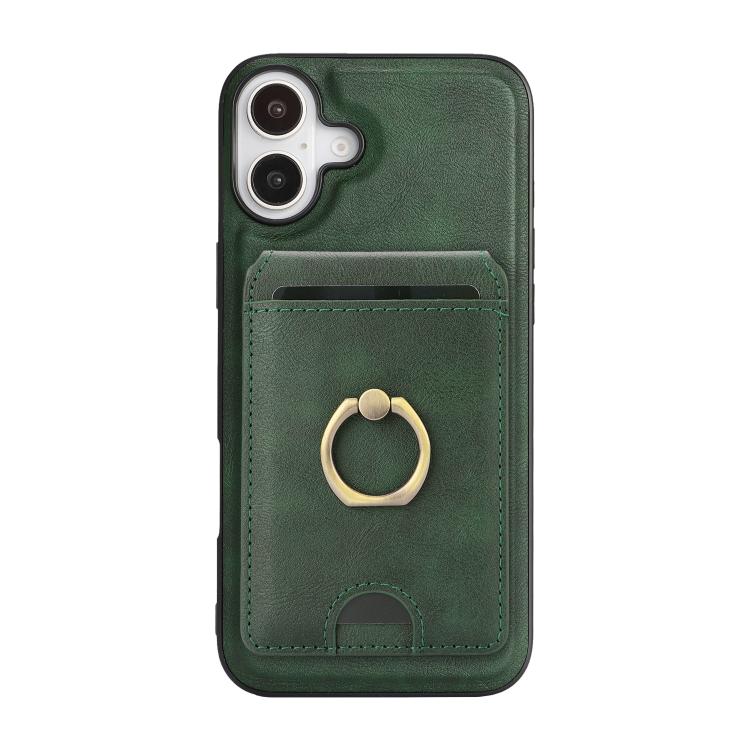 For iPhone 17 Kalebol Strong MagSafe Ring Magnetic Card Bag Holder Leather Phone Case(Green) by Kalebol