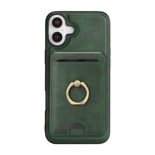 For iPhone 17 Kalebol Strong MagSafe Ring Magnetic Card Bag Holder Leather Phone Case(Green) by Kalebol