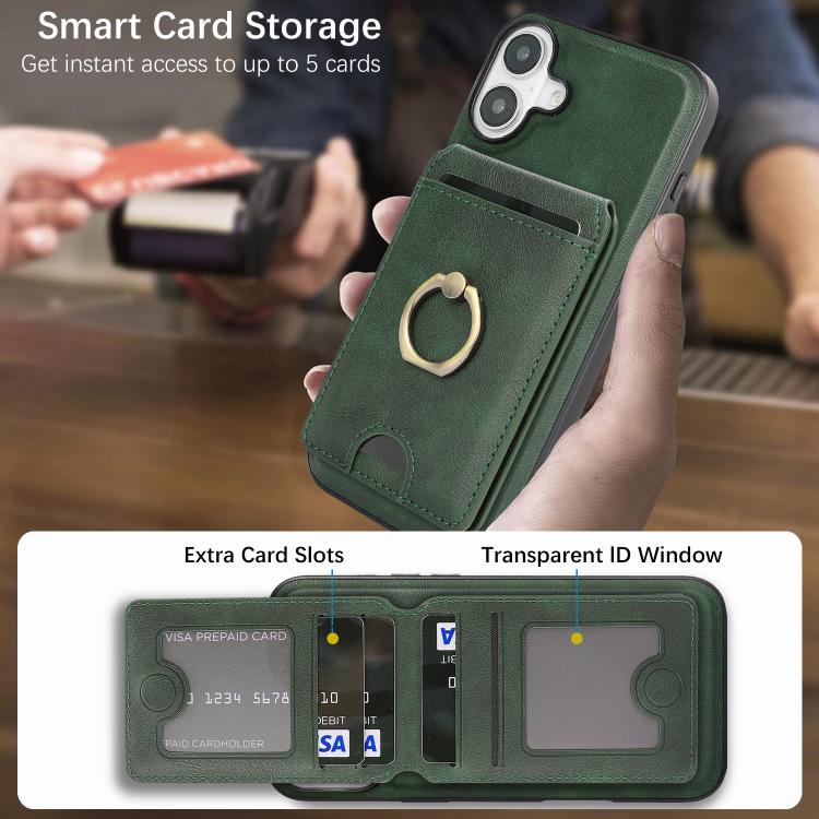 For iPhone 17 Kalebol Strong MagSafe Ring Magnetic Card Bag Holder Leather Phone Case(Green) by Kalebol