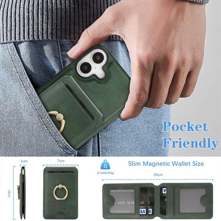 For iPhone 17 Kalebol Strong MagSafe Ring Magnetic Card Bag Holder Leather Phone Case(Green) by Kalebol